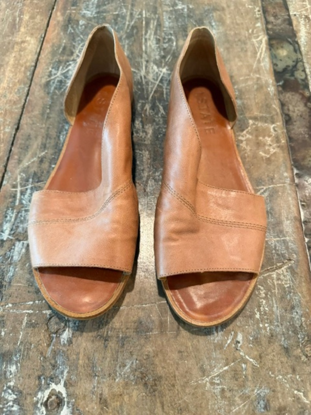 1. State Leather Tan Open Toed Flats